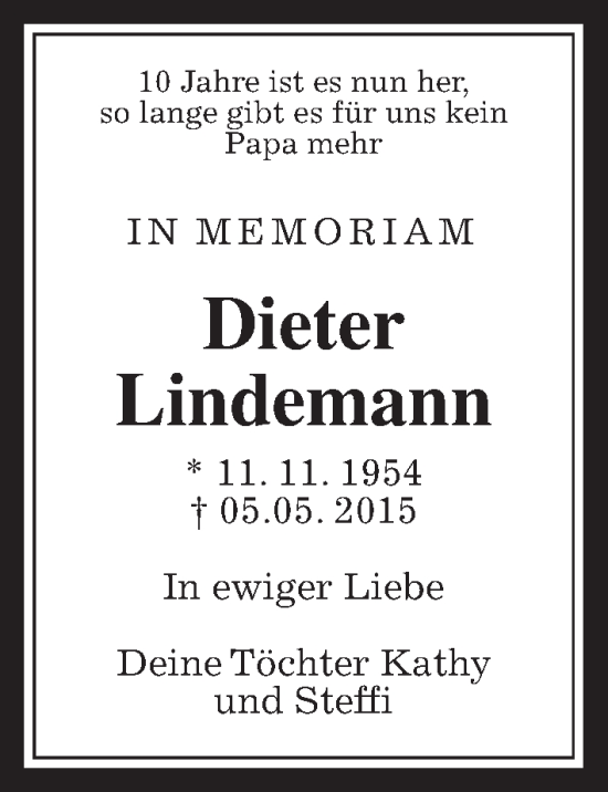 Traueranzeige von Dieter Lindemann von Giessener Allgemeine, Alsfelder Allgemeine, Giessener Anzeiger