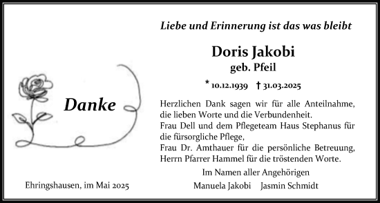 Traueranzeige von Doris Jakobi von Alsfelder Allgemeine, Oberhessische Zeitung
