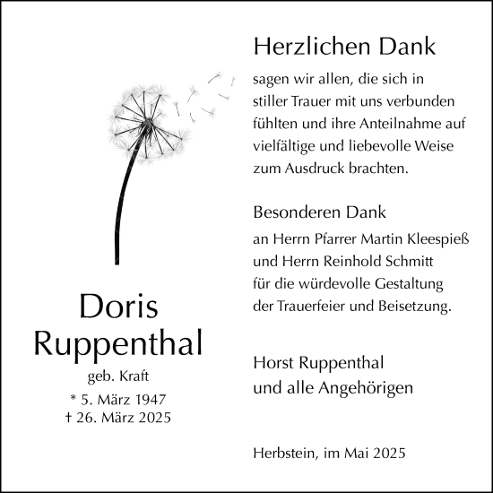 Traueranzeige von Doris Ruppenthal von Lauterbacher Anzeiger