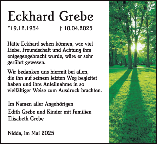 Traueranzeige von Eckhard Grebe von Kreis-Anzeiger