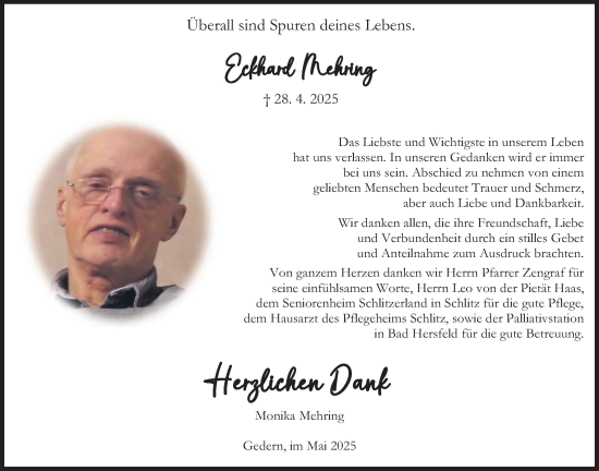 Traueranzeige von Eckhard Mehring von Kreis-Anzeiger