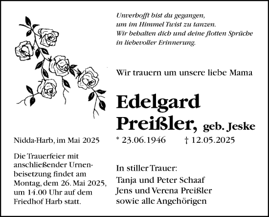 Traueranzeige von Edelgard Preißler von Kreis-Anzeiger