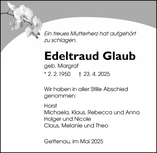 Traueranzeige von Edeltraud Glaub von Wetterauer Zeitung
