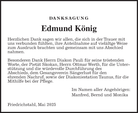 Traueranzeige von Edmund König von Usinger Anzeiger