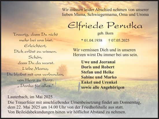 Traueranzeige von Elfriede Perutka 