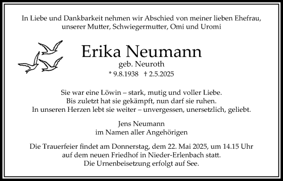 Traueranzeige von Erika Neumann von Bad Vilbel/Karben