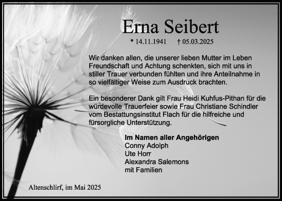 Traueranzeige von Erna Seibert von Lauterbacher Anzeiger