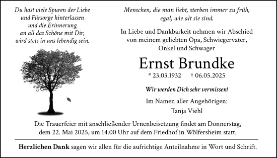 Traueranzeige von Ernst Brundke von Wetterauer Zeitung