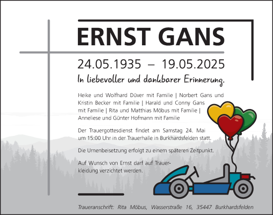 Traueranzeige von Ernst Gans von Giessener Anzeiger, Giessener Allgemeine, Alsfelder Allgemeine