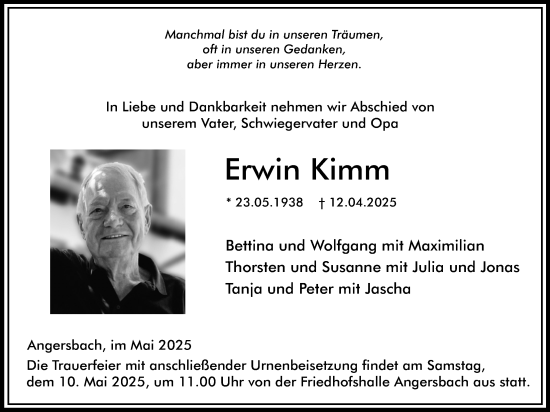 Traueranzeige von Erwin Kimm von Lauterbacher Anzeiger