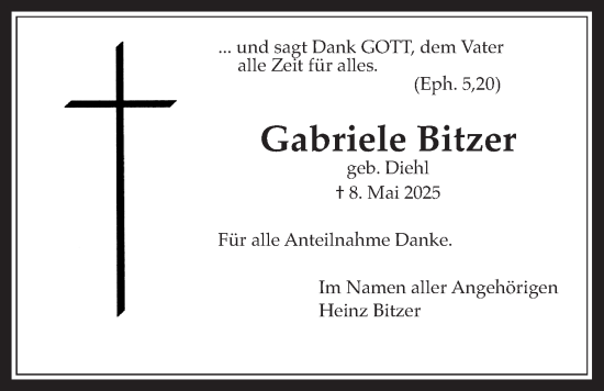 Traueranzeige von Gabriele Bitzer von Wetterauer Zeitung