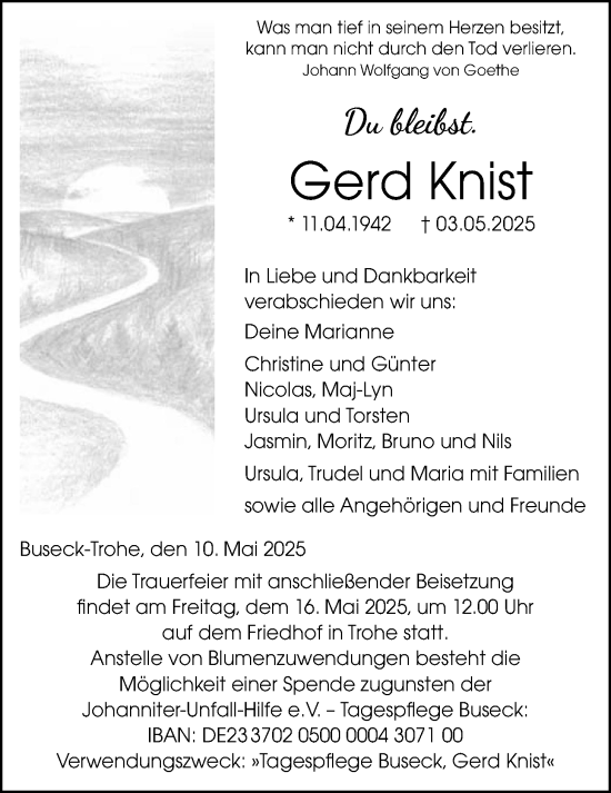 Traueranzeige von Gerd Knist von Giessener Allgemeine, Alsfelder Allgemeine, Giessener Allgemeine, Alsfelder Allgemeine