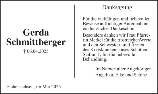 Traueranzeige von Gerda Schmittberger von Kreis-Anzeiger