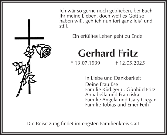 Traueranzeige von Gerhard Fritz von Wetterauer Zeitung
