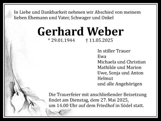 Traueranzeige von Gerhard Weber von Wetterauer Zeitung