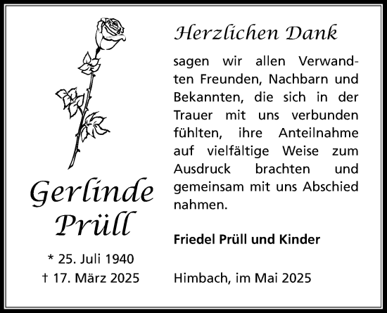 Traueranzeige von Gerlinde Prüll von Kreis-Anzeiger