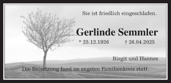 Traueranzeige von Gerlinde Semmler von Wetterauer Zeitung