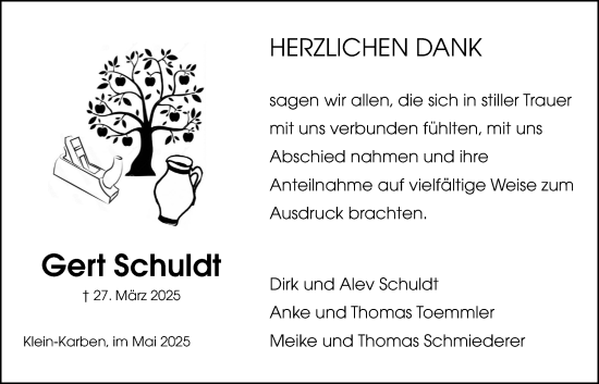 Traueranzeige von Gert Schuldt von Bad Vilbel/Karben, Wetterauer Zeitung