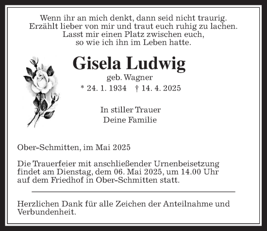 Traueranzeige von Gisela Ludwig von Kreis-Anzeiger