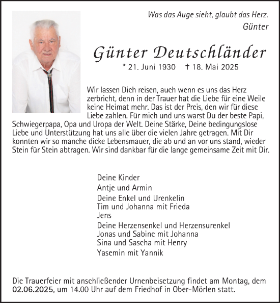 Traueranzeige von Günter Deutschländer von Wetterauer Zeitung