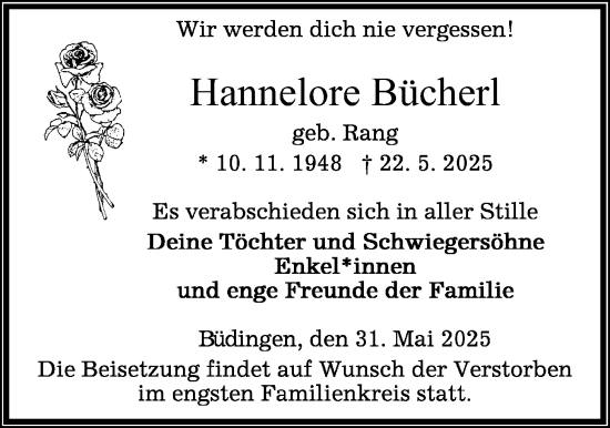 Traueranzeige von Hannelore Bücherl von Kreis-Anzeiger