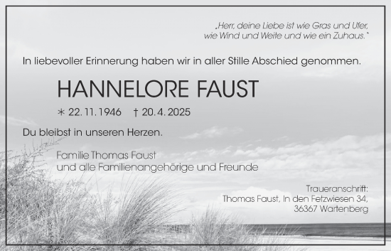 Traueranzeige von Hannelore Faust von Lauterbacher Anzeiger