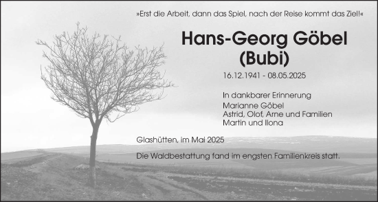 Traueranzeige von Hans-Georg Göbel von Kreis-Anzeiger