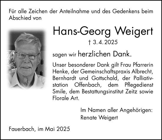 Traueranzeige von Hans-Georg Weigert von Kreis-Anzeiger