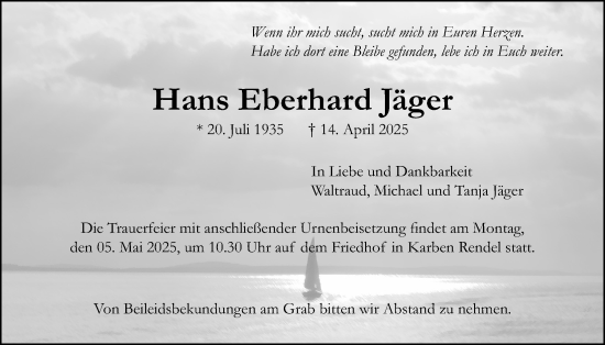 Traueranzeige von Hans Eberhard Jäger von Bad Vilbel/Karben