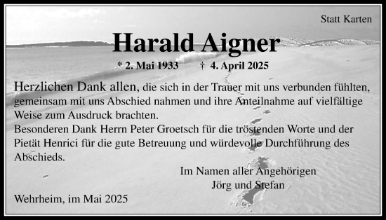 Traueranzeige von Harald Aigner von Usinger Anzeigenblatt