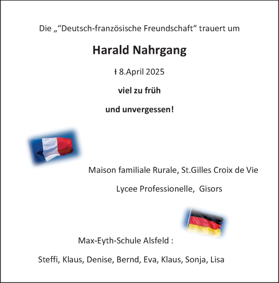 Traueranzeige von Harald Nahrgang von Lauterbacher Anzeiger, Oberhessische Zeitung