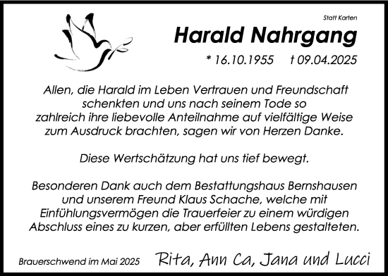 Traueranzeige von Harald Nahrgang von Lauterbacher Anzeiger, Oberhessische Zeitung