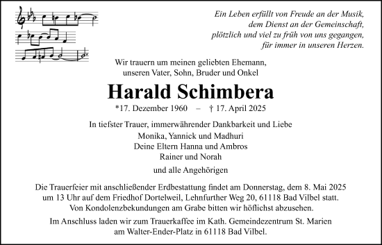 Traueranzeige von Harald Schimbera von Bad Vilbel/Karben
