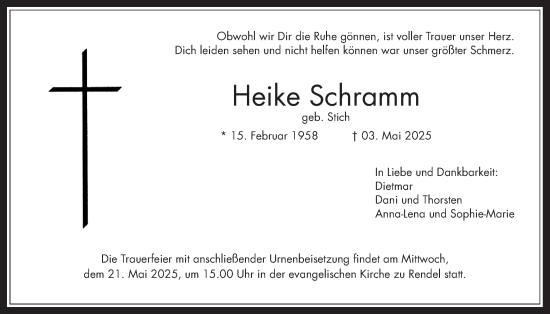 Traueranzeige von Heike Schramm von Bad Vilbel/Karben
