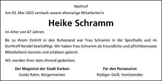 Traueranzeige von Heike Schramm von Wetterauer Zeitung