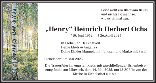 Traueranzeige von Heinrich Herbert Ochs von Kreis-Anzeiger