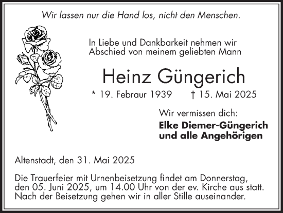 Traueranzeige von Heinz Güngerich von Kreis-Anzeiger