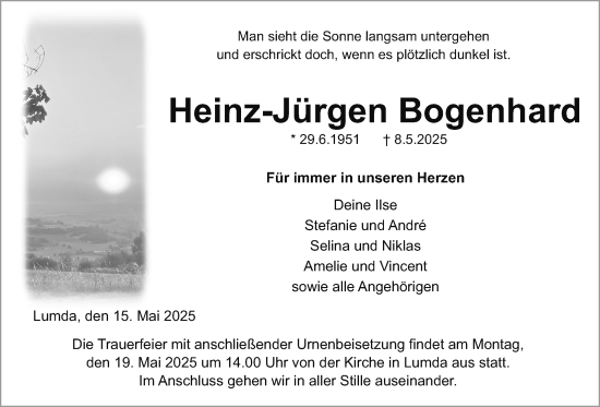 Traueranzeige von Heinz-Jürgen Bogenhard von Giessener Allgemeine, Alsfelder Allgemeine