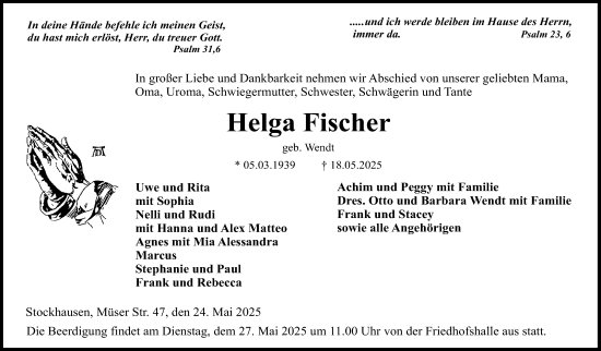Traueranzeige von Helga Fischer von Lauterbacher Anzeiger