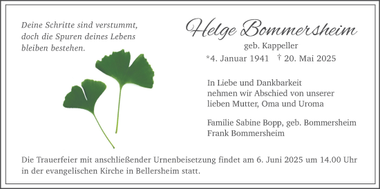Traueranzeige von Helge Bommersheim von Licher Wochenblatt