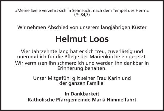 Traueranzeige von Helmut Loos von Wetterauer Zeitung