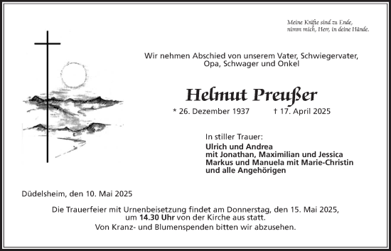 Traueranzeige von Helmut Preußer von Kreis-Anzeiger, Kreis-Anzeiger