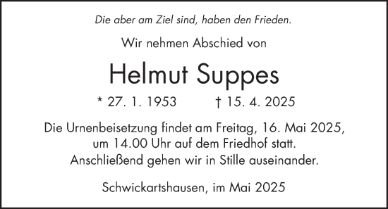 Traueranzeige von Helmut Suppes von Kreis-Anzeiger