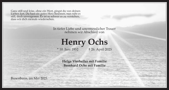 Traueranzeige von Henry Ochs von Kreis-Anzeiger