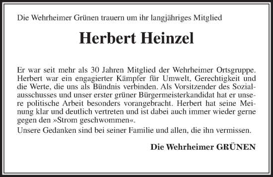 Traueranzeige von Herbert Heinzel von Usinger Anzeigenblatt