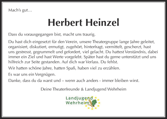 Traueranzeige von Herbert Heinzel von Usinger Anzeiger, Usinger Anzeigenblatt, Usinger Anzeiger, Usinger Anzeigenblatt