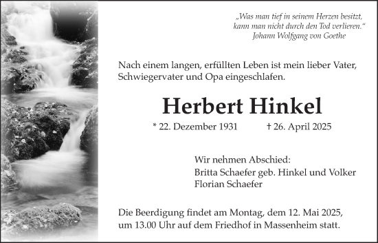 Traueranzeige von Herbert Hinkel von Bad Vilbel/Karben