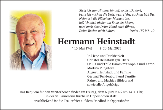 Traueranzeige von Hermann Heinstadt von Butzbacher Zeitung, Wetterauer Zeitung