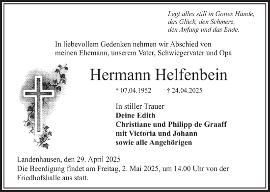 Traueranzeige von Hermann Helfenbein von Lauterbacher Anzeiger, 