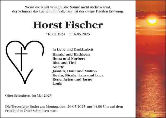 Traueranzeige von Horst Fischer von Kreis-Anzeiger